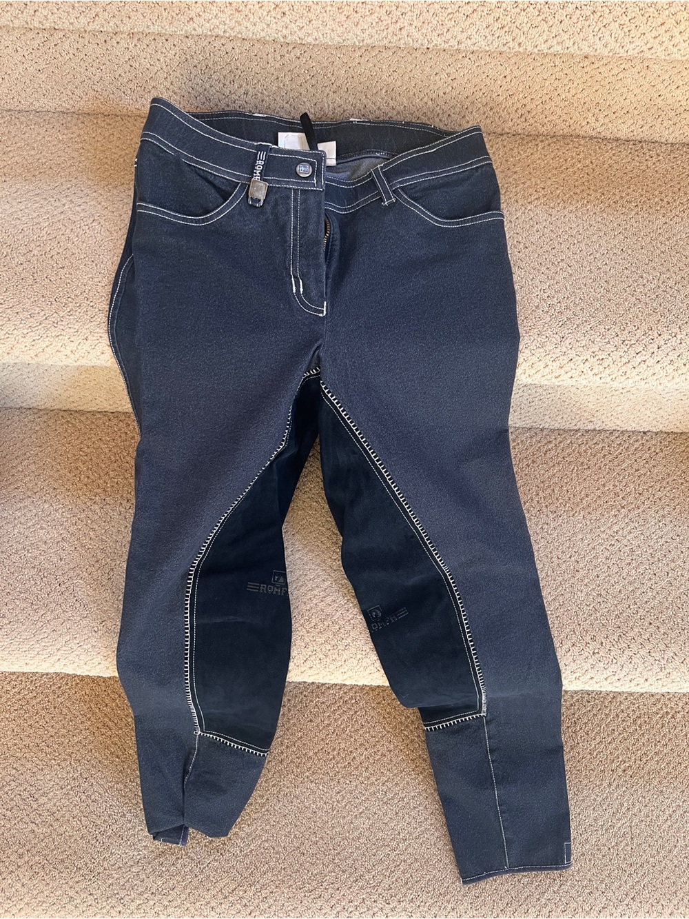 Romfh Navy Blue Jeggings with Black Knee Patches size small